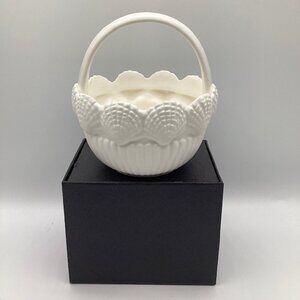 Coastal Seashell Ceramic Basket White Matte Finish 5"H